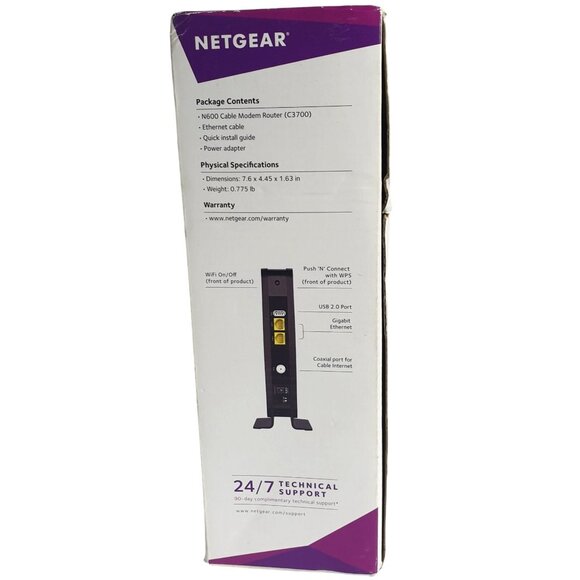 Netgear N600 WiFi Cable Modem Router C3700 Dual Band Gigabit DOCSIS 3.0 - Picture 5 of 6